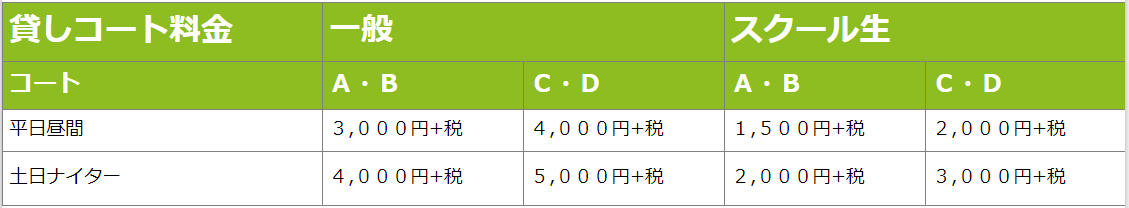 高槻貸コート料金表
