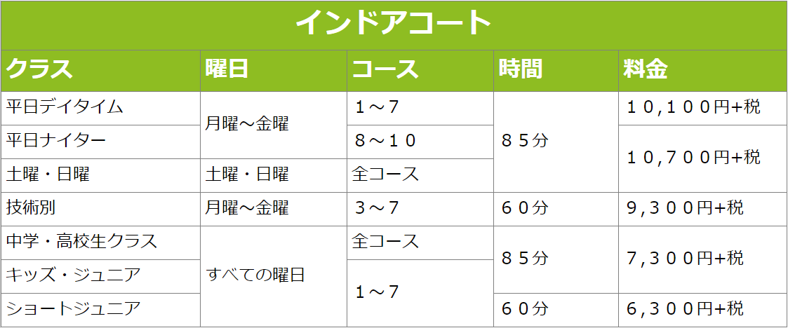 ヴァイキングインドア料金表